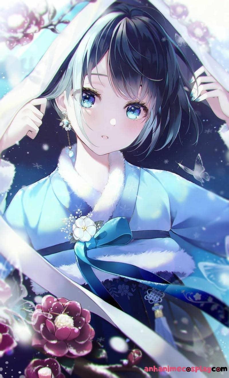 anime nữ mặc kimono xinh đẹp